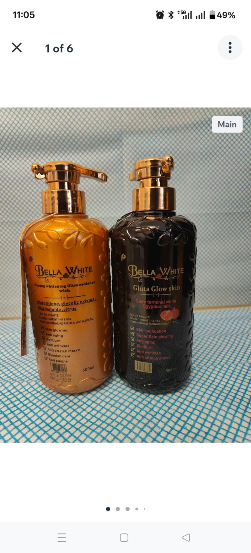 1Pc  Bella White Moisturizer Body lotion Gold/ black